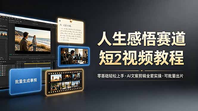 人生感悟赛道短视频教程，零基础轻松上手，AI文案剪辑全套实操可批量出片-heixxmi
