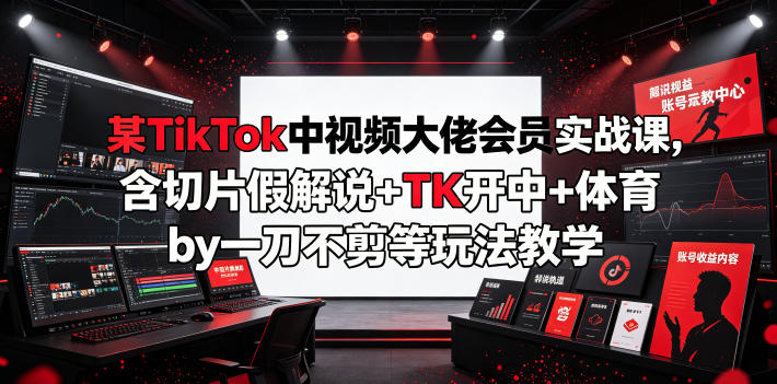 某TikTok中视频大佬会员实战课，含切片假解说+TK开中+体育by一刀不剪等玩法教学-heixxmi