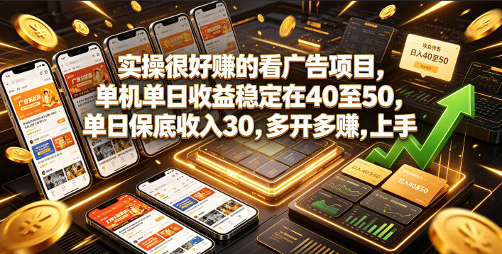 实操很好賺的看广告项目，单机单日收益稳定在40至50，单日保底收入30，多开多賺，上手就能变现【揭秘】-heixxmi