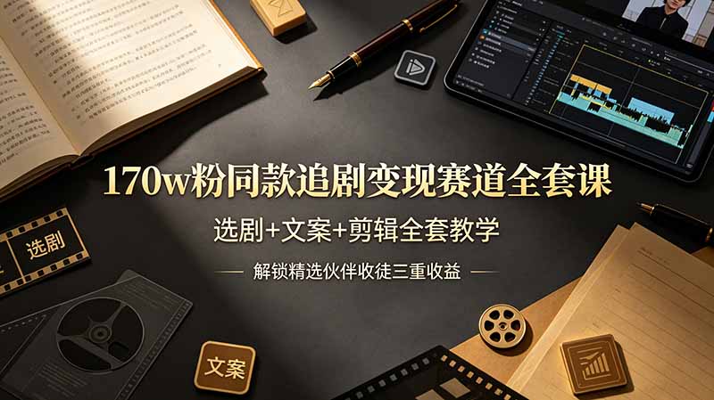 170w粉博主同款追剧变现赛道全套课，选剧+文案+剪辑全套教学，解锁精选伙伴收徒三重收益-heixxmi