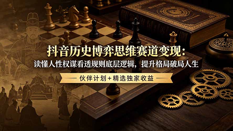 抖音历史博弈思维赛道变现：读懂人性权谋看透规则底层逻辑，提升格局破局人生，伙伴计划+精选独家收益-heixxmi