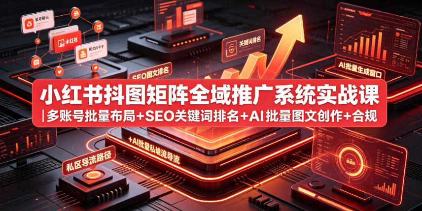 小红书抖图矩阵全域推广系统实战课｜多账号批量布局+SEO关键词排名+AI批量图文创作+合规私域导流完整落地教程-heixxmi