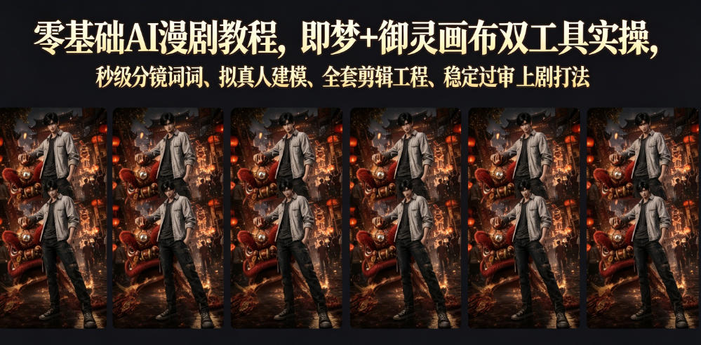 零基础AI漫剧教程，即梦+御灵画布双工具实操，秒级分镜提示词、拟真人建模、全套剪辑工程、稳定过审上剧打法-heixxmi