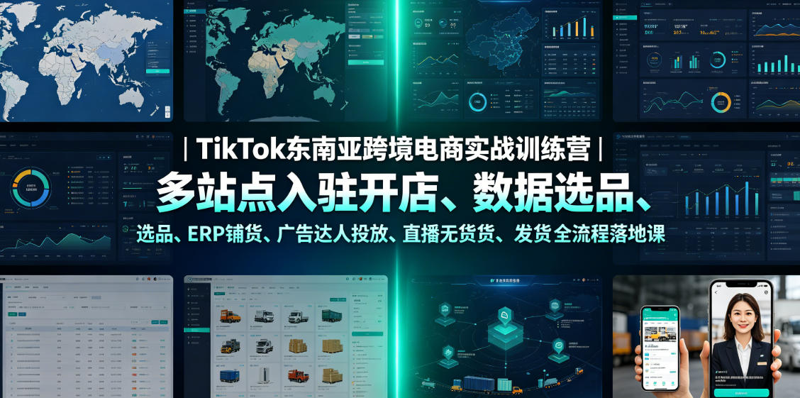 TikTok东南亚跨境电商实战训练营｜多站点入驻开店、数据选品、ERP铺货、广告达人投放、直播无货源发货全流程落地课-heixxmi