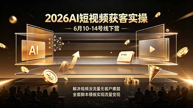 2026AI短视频获客实操6月10-14号线下营，解决视频没流量无客户难题，全套脚本模板实现流量变现-heixxmi