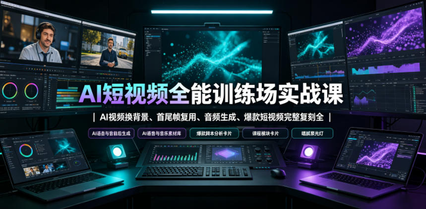 AI短视频全能训练场实战课｜AI视频换背景、首尾帧复用、音频生成、爆款短视频完整复刻全套实操教学-heixxmi