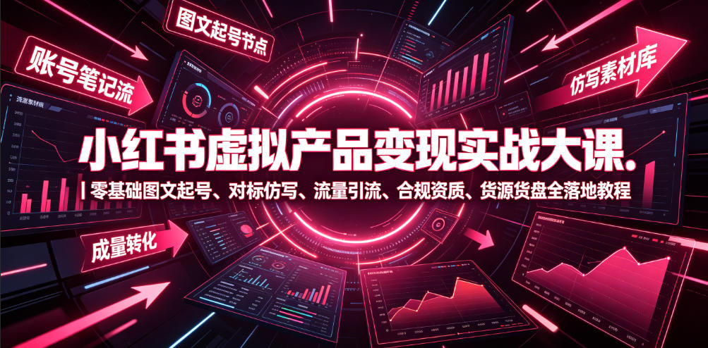 小红书虚拟产品变现实战大课｜零基础图文起号、对标仿写、流量引流、合规资质、货源货盘全落地教程-heixxmi