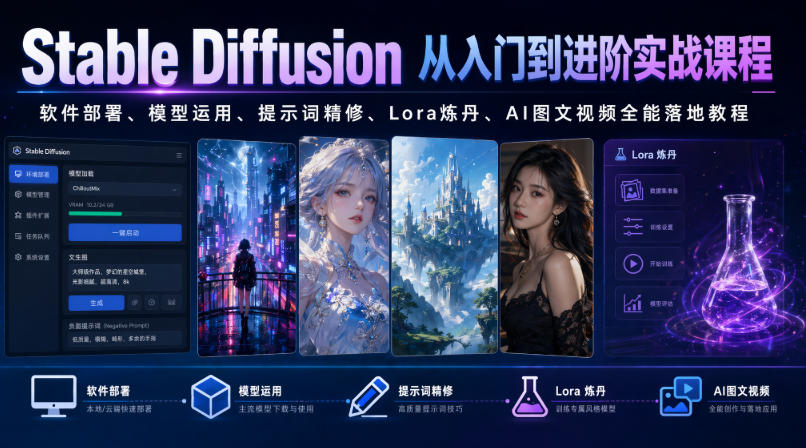 Stable Diffusion从入门到进阶实战课程｜软件部署、模型运用、提示词精修、Lora炼丹、AI图文视频全能落地教程-heixxmi