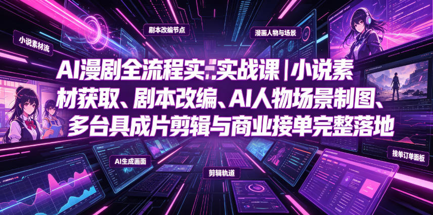 AI漫剧全流程实战课｜小说素材获取、剧本改编、AI人物场景制图、多工具成片剪辑、平台付费变现与商业接单完整落地-heixxmi