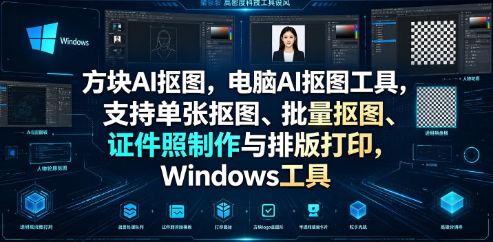 方块AI抠图，电脑AI抠图工具，支持单张抠图、批量抠图、证件照制作与排版打印，Windows工具-heixxmi