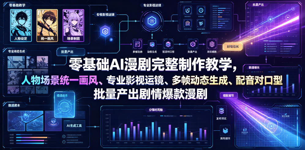 零基础AI漫剧完整制作教学，人物场景统一画风、专业影视运镜、多帧动态生成、配音对口型，批量产出剧情爆款漫剧-heixxmi