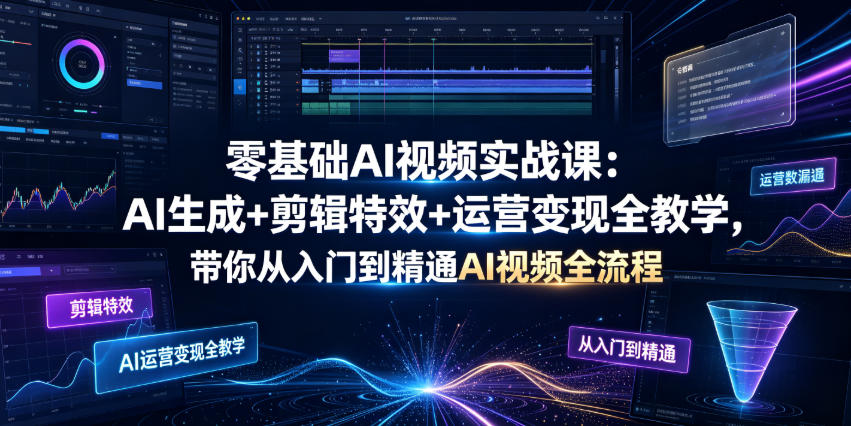 零基础AI视频实战课：AI生成+剪辑特效+运营变现全教学，带你从入门到精通AI视频全流程-heixxmi