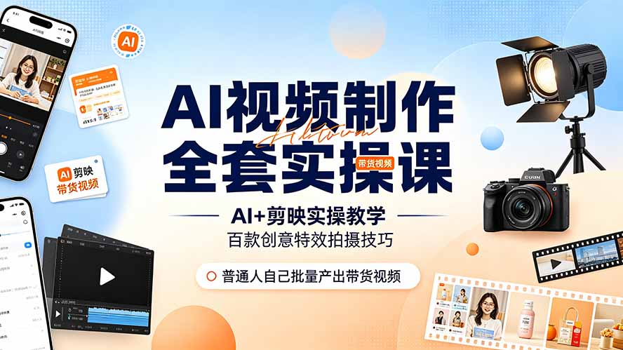 AI视频制作全套实操课，多款AI工具搭配剪映教学，百种特效运镜拍摄实操，抖音账号带货运营全覆盖-heixxmi