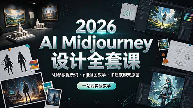 2026 AI Midjourney设计全套课，MJ参数提示词niji混图教学，IP建筑游戏原画一站式实战教学-heixxmi