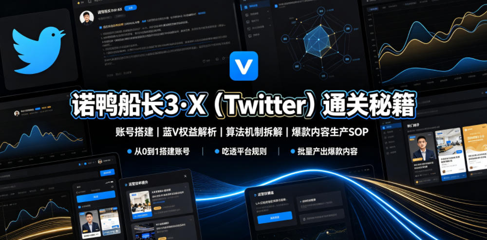 诺鸭船长3·X(Twitter)通关秘籍，涵盖账号搭建、蓝V权益解析、算法机制拆解及爆款内容生产SOP-heixxmi