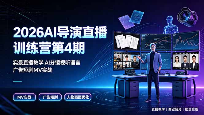 2026AI导演直播训练营第4期，实景直播教学AI分镜视听语言，广告短剧MV实战，解决人物画面崩坏痛点-heixxmi