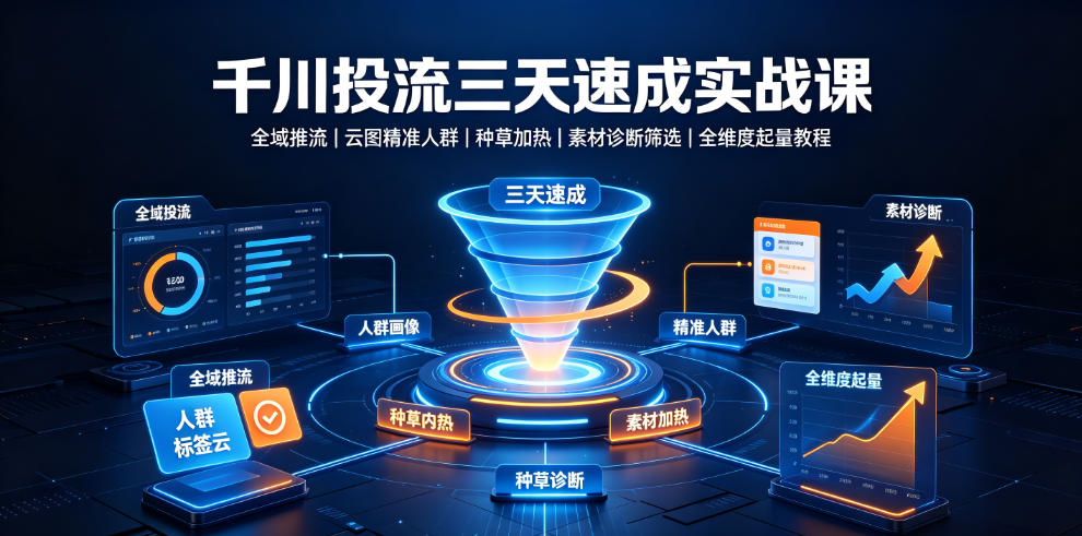 千川投流三天速成实战课｜全域推流、云图精准人群、种草加热、素材诊断筛选全维度起量教程-heixxmi