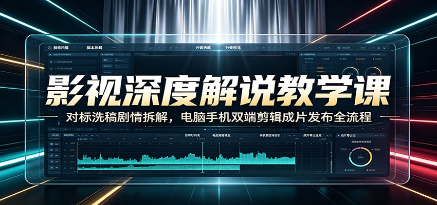 影视深度解说教学课：对标洗稿剧情拆解，电脑手机双端剪辑成片发布全流程-heixxmi