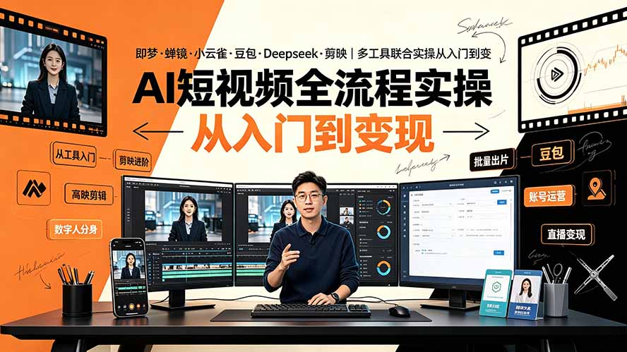 AI短视频全流程实操：即梦·蝉镜·小云雀·豆包·Deepseek·剪映｜多工具联合实操从入门到变现-heixxmi