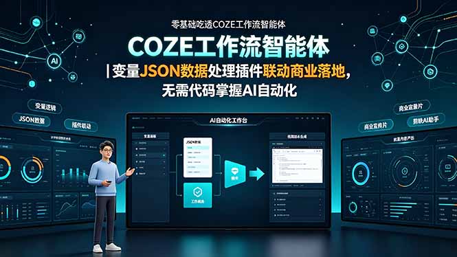 零基础吃透COZE工作流智能体｜变量JSON数据处理插件联动商业落地，无需代码掌握AI自动化-heixxmi
