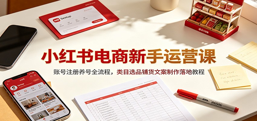 小红书电商新手运营课：账号注册养号全流程，类目选品铺货文案制作落地教程-heixxmi
