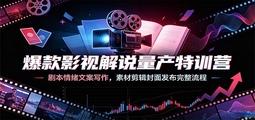 爆款影视解说量产特训营：剧本情绪文案写作，素材剪辑封面发布完整流程-heixxmi