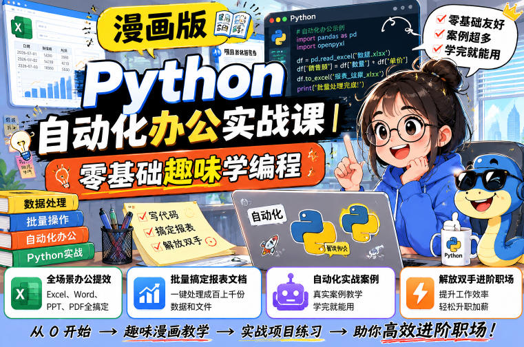 漫画版Python自动化办公实战课｜零基础趣味学编程，全场景办公提效、批量搞定报表文档、解放双手进阶职场-heixxmi