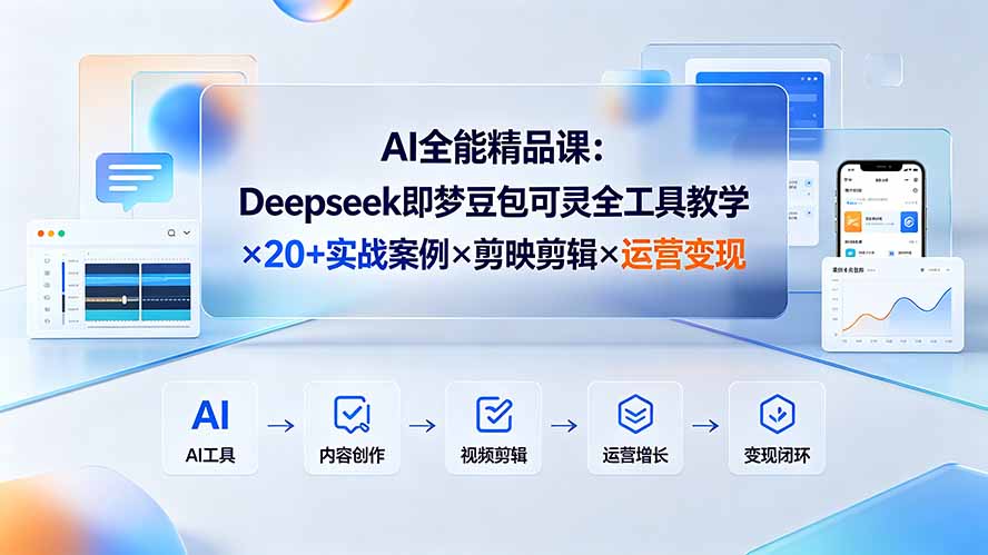 AI全能精品课：Deepseek即梦豆包可灵全工具教学×20+实战案例×剪映剪辑×运营变现-heixxmi