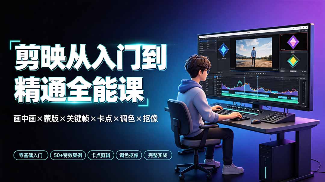 剪映从入门到精通全能课：画中画×蒙版×关键帧×卡点×调色×抠像，一站式掌握剪辑核心技能-heixxmi