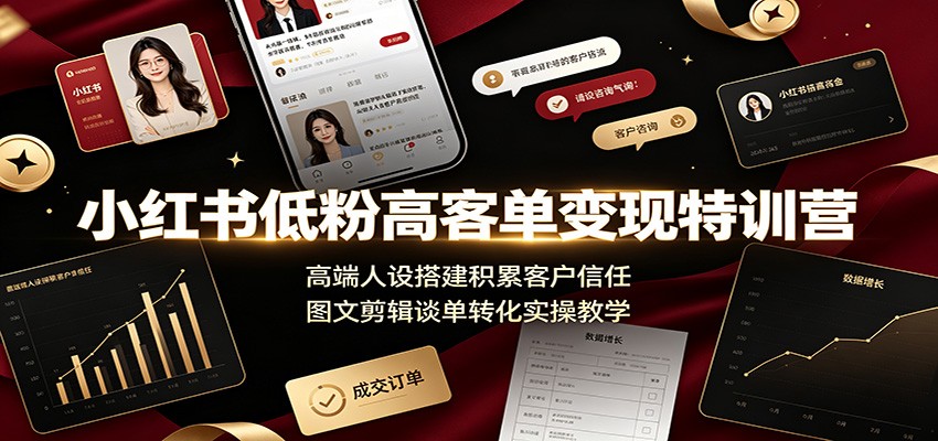 小红书低粉高客单变现特训营：高端人设搭建积累客户信任，图文剪辑谈单转化实操教学-heixxmi