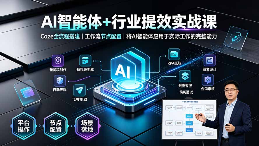 AI智能体+行业提效实战课·Coze全流程搭建｜工作流节点配置｜将AI智能体应用于实际工作的完整能力-heixxmi