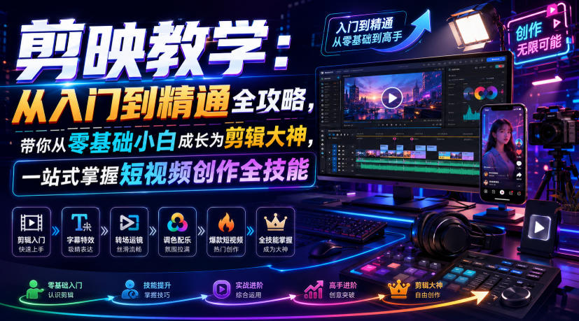 剪映教学：从入门到精通全攻略，带你从零基础小白成长为剪辑大神，一站式掌握短视频创作全技能-heixxmi