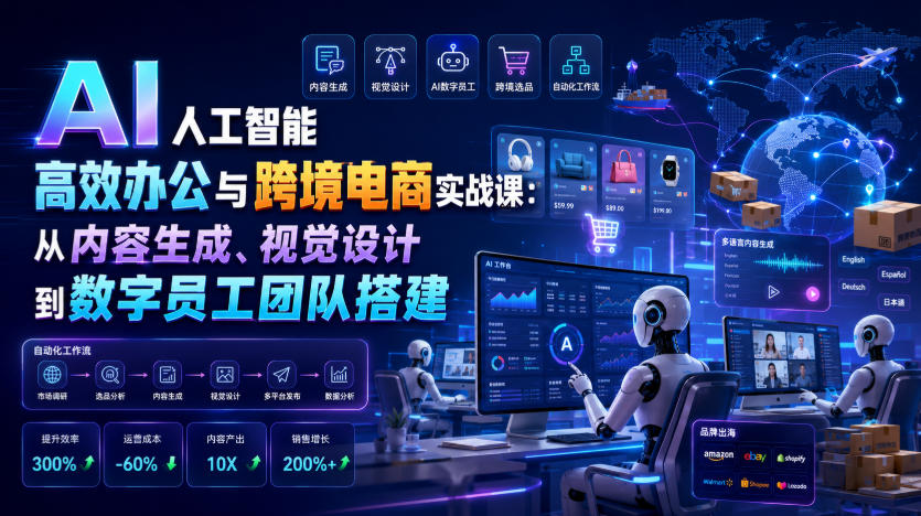 AI人工智能高效办公与跨境电商实战课：从内容生成、视觉设计到数字员工团队搭建-heixxmi