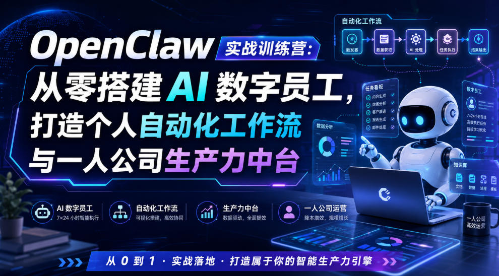OpenClaw实战训练营：从零搭建AI数字员工，打造个人自动化工作流与一人公司生产力中台-heixxmi