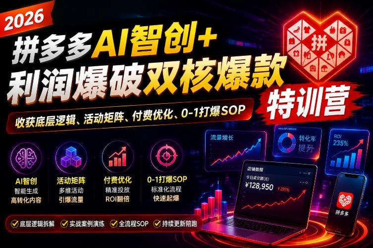 2026拼多多AI智创+利润爆破双核爆款特训营，收获底层逻辑、活动矩阵、付费优化、0-1打爆SOP-heixxmi