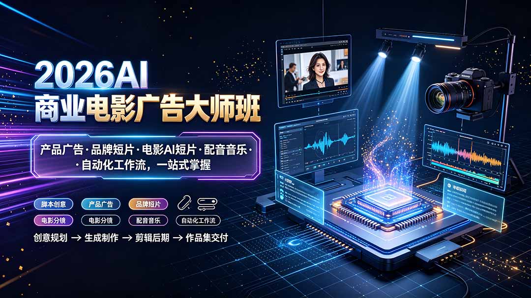 2026AI商业电影广告大师班：产品广告·品牌短片·电影AI短片·配音音乐·自动化工作流，一站式掌握-heixxmi