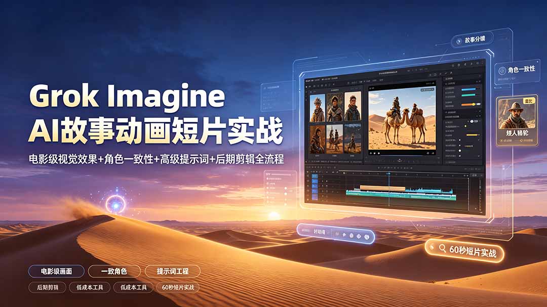 Grok Imagine AI故事动画短片实战：电影级视觉效果+角色一致性+高级提示词+后期剪辑全流程-heixxmi