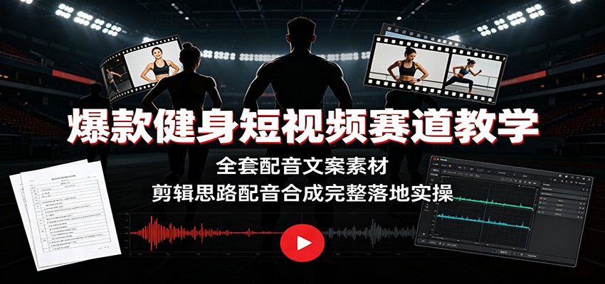 爆款健身短视频赛道教学：全套配音文案素材，剪辑思路配音合成完整落地实操-heixxmi