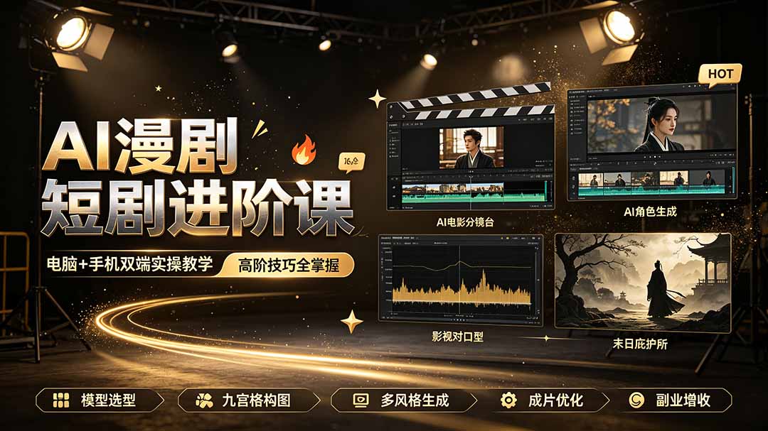 AI漫剧短剧进阶课｜电脑+手机双端实操教学｜影视剧对口型人物吃瓜×解压末日庇护所全程讲解，高阶技巧全掌握-heixxmi