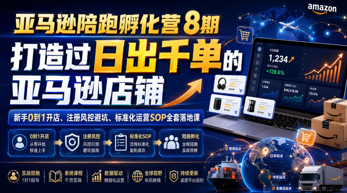 亚马逊陪跑孵化营8期，打造过日出千单的亚马逊店铺，新手0到1开店、注册风控避坑、标准化运营SOP全套落地课-heixxmi
