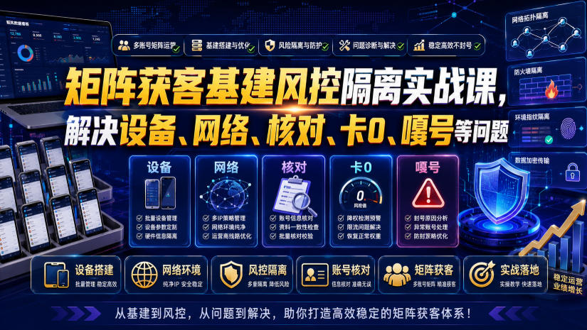 矩阵获客基建风控隔离实战课，解决设备、网络、核对、卡0、嘎号等问题-heixxmi