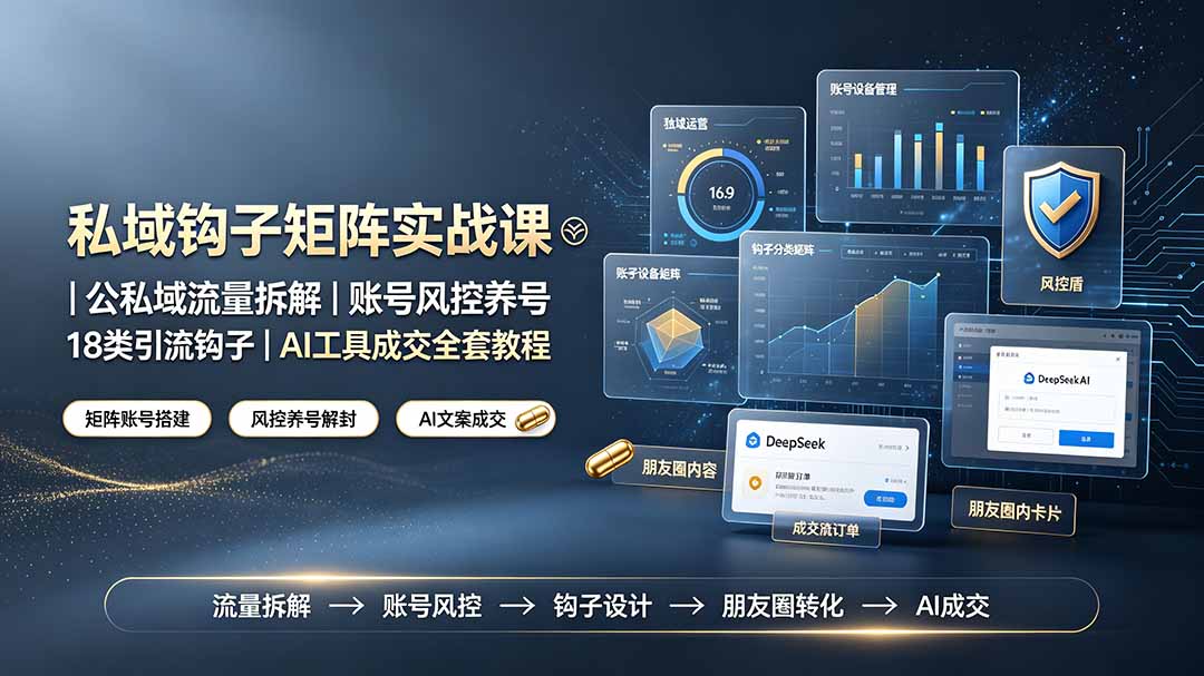 私域钩子矩阵实战课〓公私域流量拆解｜账号风控养号｜18类引流钩子｜AI工具成交全套教程-heixxmi