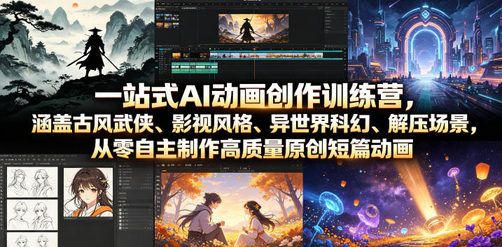 一站式AI动画创作训练营，涵盖古风武侠、影视风格、异世界科幻、解压场景，从零自主制作高质量原创短篇动画(更新)-heixxmi