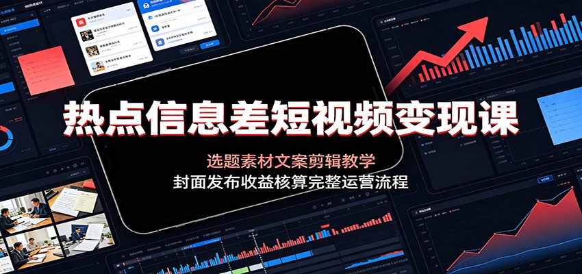 热点信息差短视频变现课：选题素材文案剪辑教学，封面发布收益核算完整运营流程-heixxmi