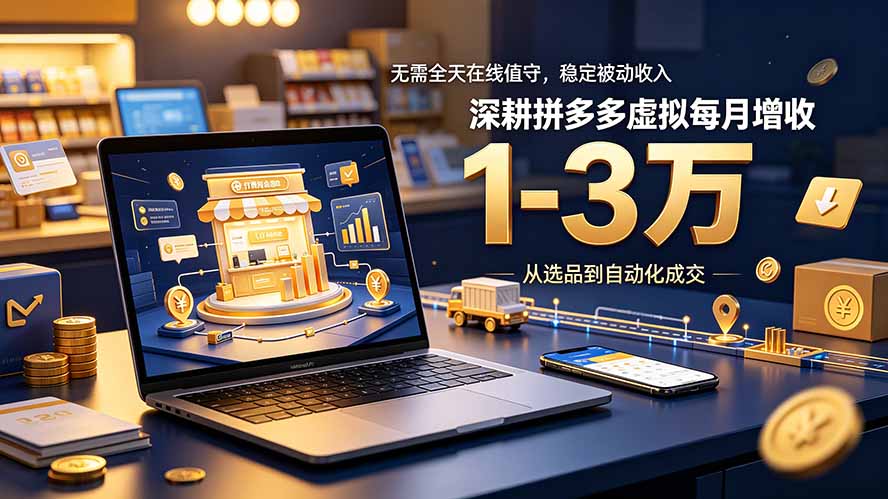 无需全天在线值守，稳定被动收入，深耕拼多多虚拟每月增收 1-3 万-heixxmi