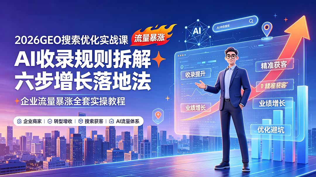 2026GEO搜索优化实战课：AI收录规则拆解｜六步增长落地法｜企业流量暴涨全套实操教程-heixxmi