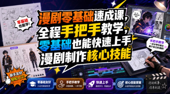 漫剧零基础速成课，全程手把手教学，零基础也能快速上手漫剧制作核心技能-heixxmi