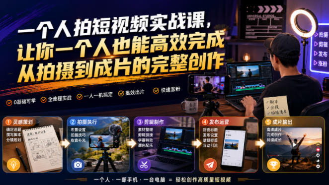 一个人拍短视频实战课，让你一个人也能高效完成从拍摄到成片的完整创作-heixxmi