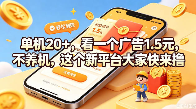 单机20+，看一个广告1.5米，不养机，这个新平台大家快来撸【揭秘】-heixxmi