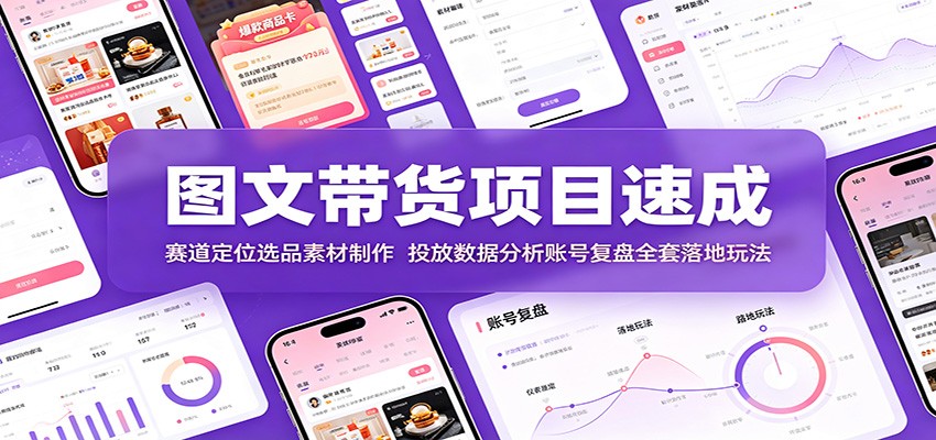图文带货项目速成：赛道定位选品素材制作，投放数据分析账号复盘全套落地玩法-heixxmi
